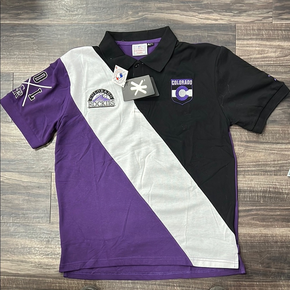 Men’s Colorado Rockies license Purple and Black  Polo Shirt